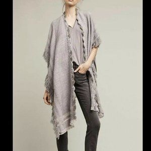 Anthropologie Gray Knit Fringe Shawl/ Poncho